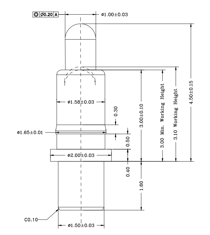 Φ1.58*H4.5mm Pogo pin DP164531-1 2