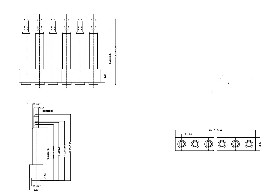 6P 2.54mm pitch pogo pin connector Height=12.5mm 2